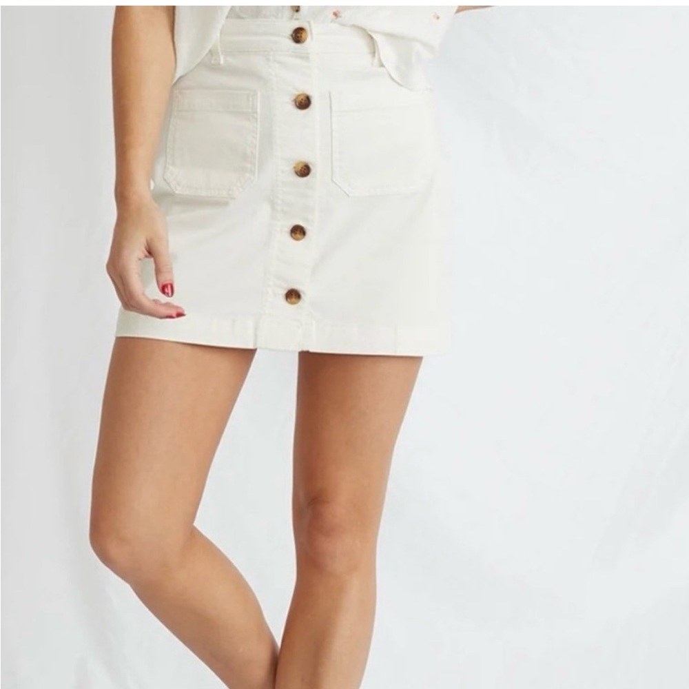 Marine Layer front patch pocket White Button-Front madewell Denim Jean Skirt 6